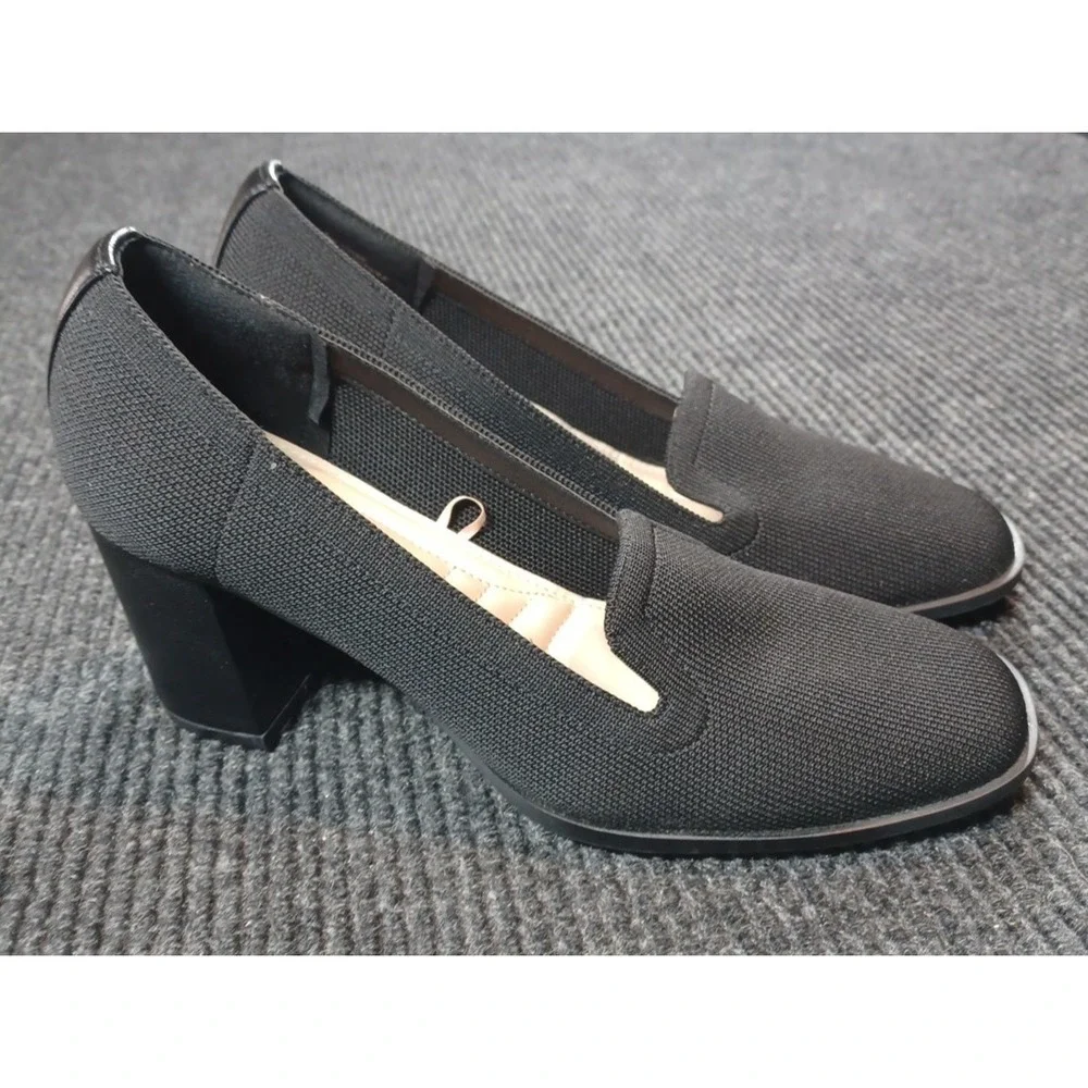 Adrienne Vittadini Brittiny Women's 10M Black Stretch Heeled Slip-on Pumps Shoes